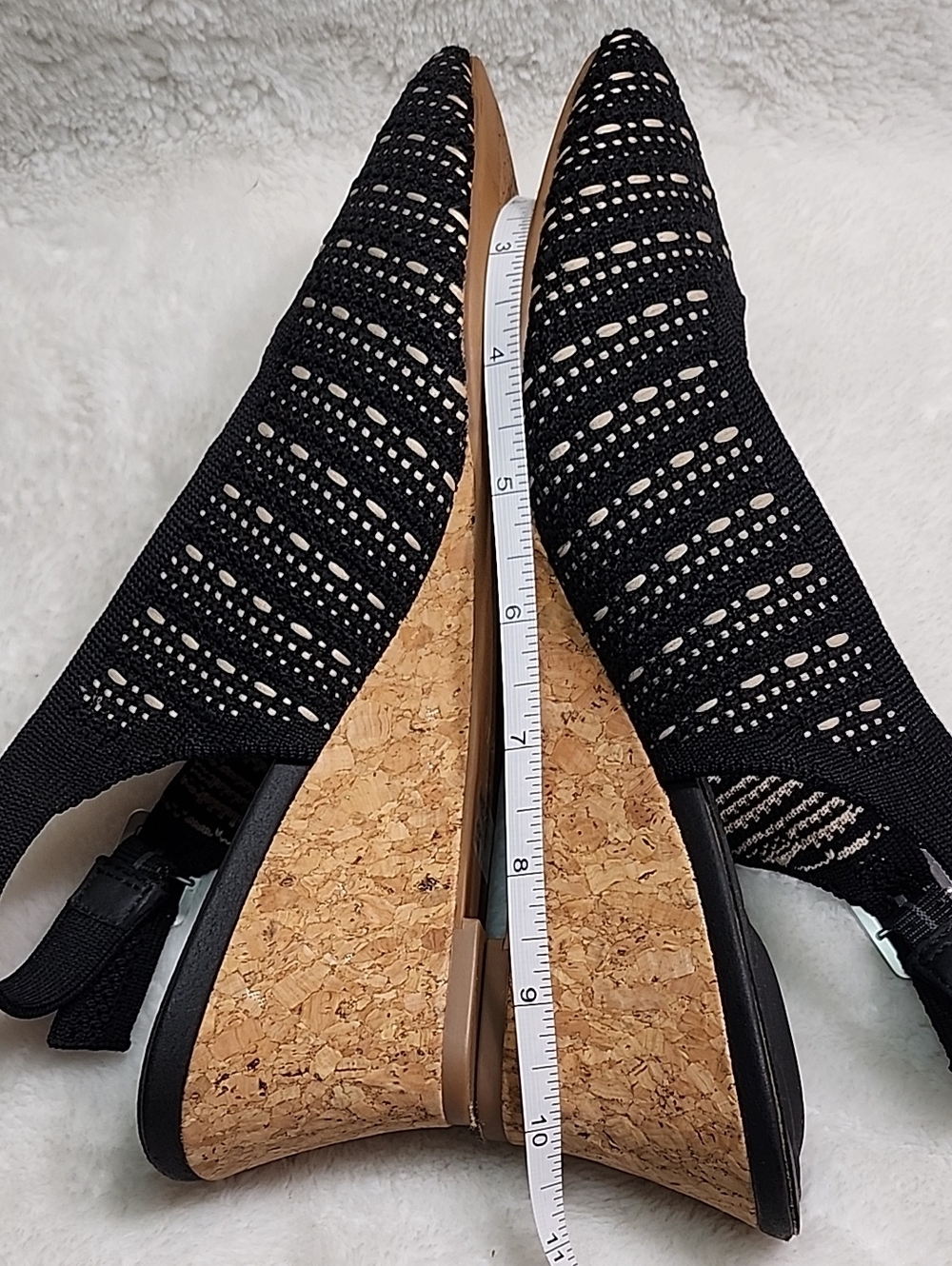 Vivaia Tamia slingback wedge sandals  black and cream knit cork wedge heel 39/8 - Picture 10 of 16